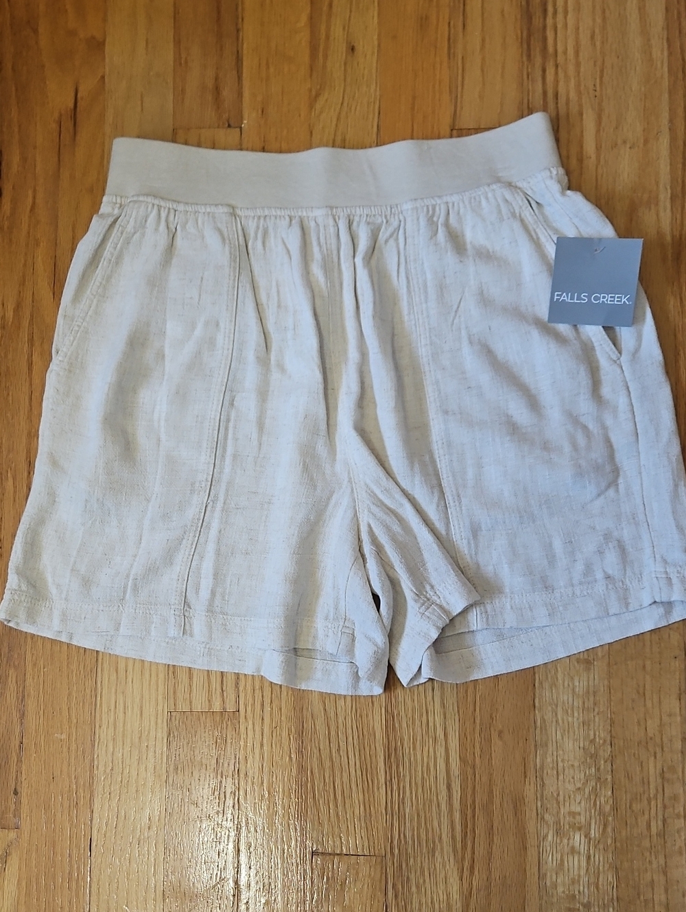 Falls Creek Women's Cream Elastic-Waist Linen-Blend Shorts